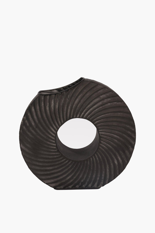 Black Ribbed Circle Vase – Bold Design, Refined Texture, and Lasting Elegance